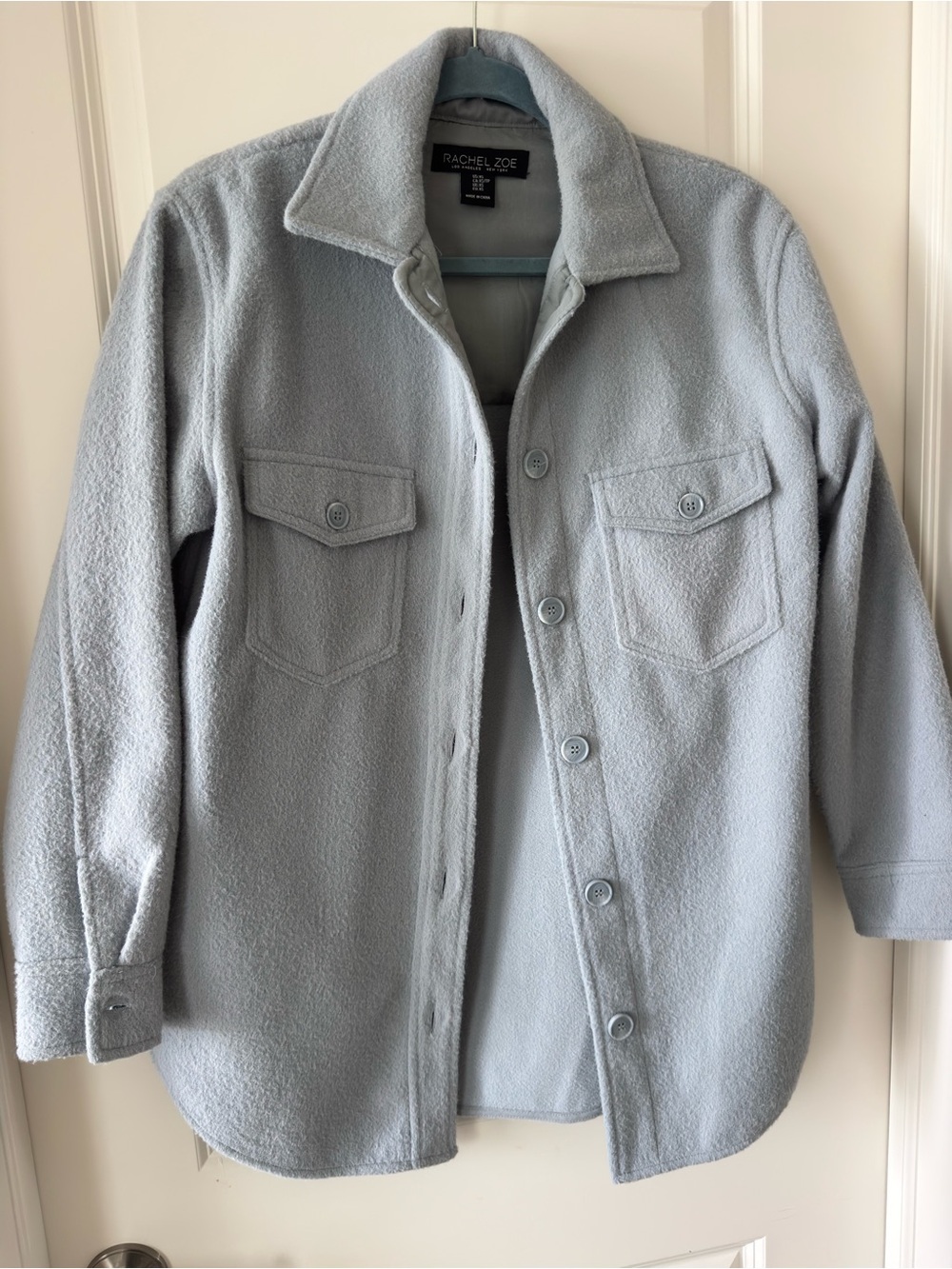 Rachel Zoe Light Blue Teddy Fleece Shacket with Chest Pockets